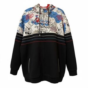 5ive Jungle Hoodie Mens 3XL Black Full Zip Graffiti Graphic Hip Hop Print